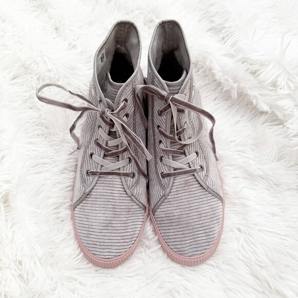 TOMS | Camarillo Sneakers Cement Gray Corduroy Velvet Laces High-Top | Size 9 - Picture 2 of 9